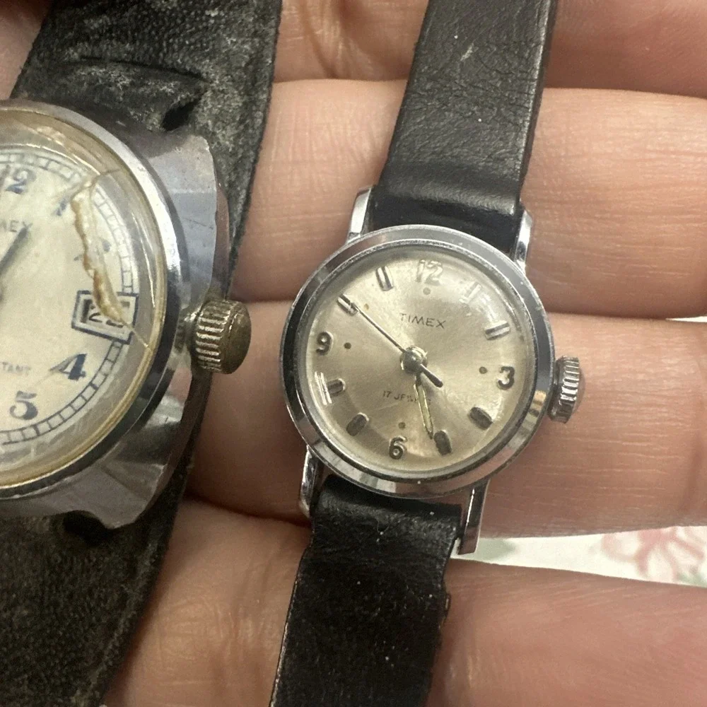Both Working VTG Lot Of 2 Timex Women Date Silver Tone Mechanical Wind Watches
